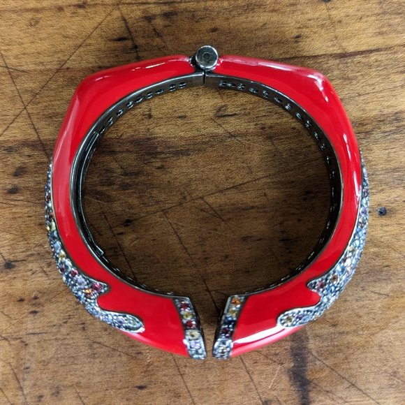 Rina Limor Red Enamel Bracelet 925 Sterling Silver Clamper Bangle Cuff Signed - Picture 3 of 7